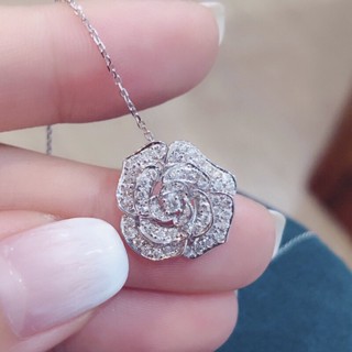 Colar de flores de vento de celebridade francesa retro oco cheio de diamantes pingente de camélia corrente de clavícula (incluindo corrente)