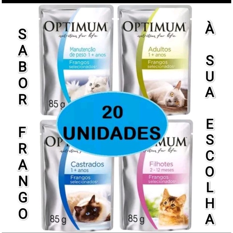 KIT 20 SACHÊS OPTIMUM GATO SABOR FRANGO 85G