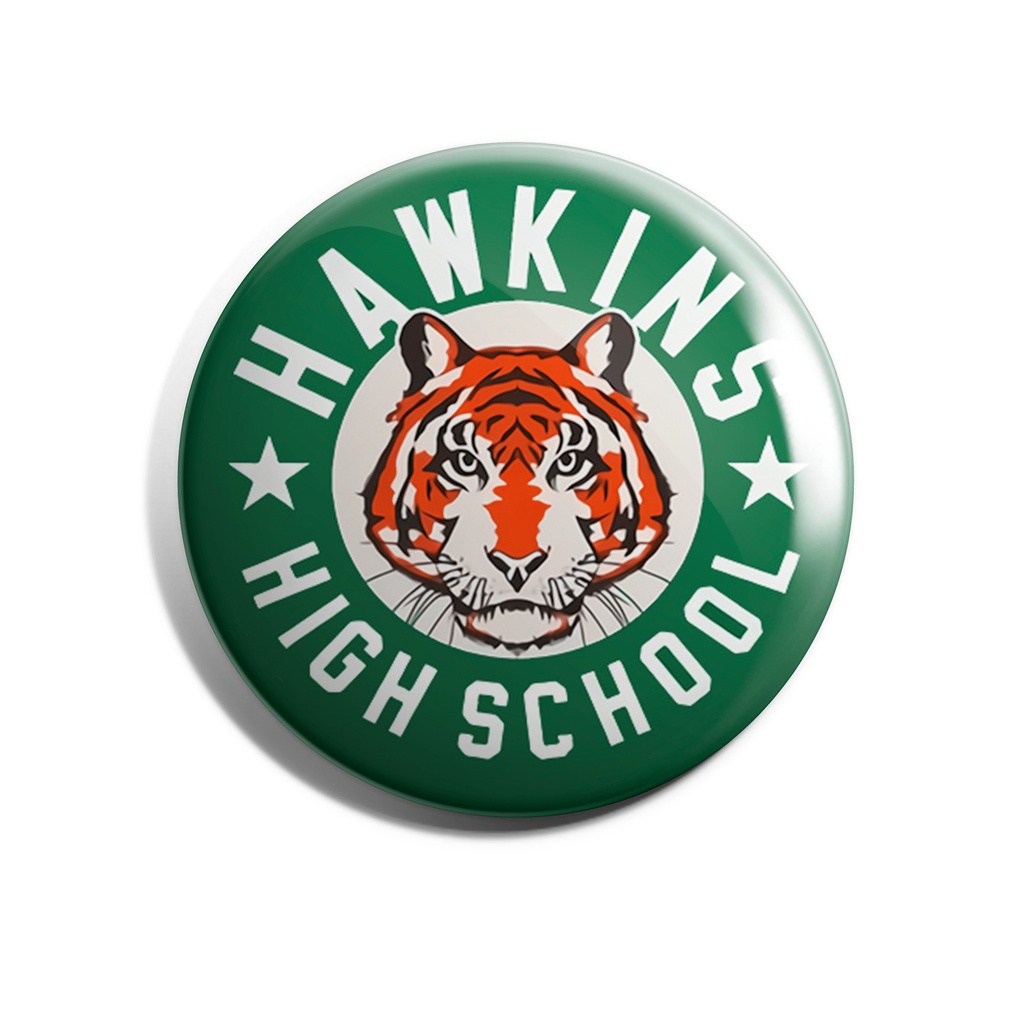 Bottons	STRANGER THINGS HAWKINS HIGH SCHOOL	bottom 3,5 cm botom (broche alfinete)  botton de filmes e series, serie e filme