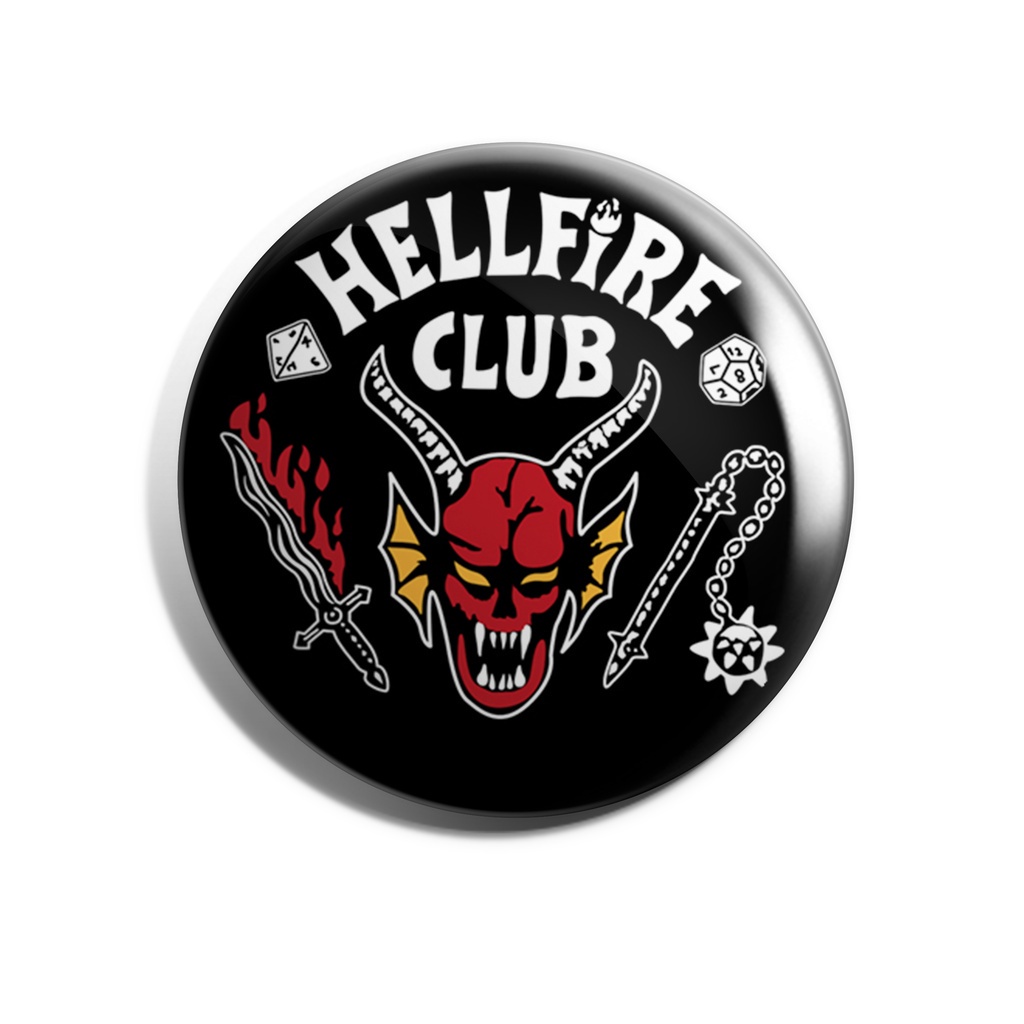 Bottons	STRANGER THINGS HELLFIRE CLUB	bottom 3,5 cm botom (broche alfinete)  botton de filmes e series, serie e filme