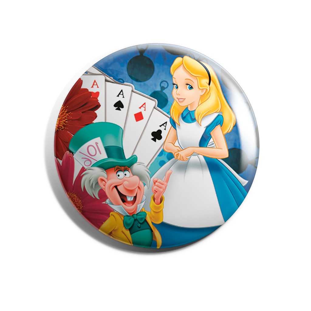 Bottom	ALICE NO PAIS DAS MARAVILHAS	Bottons 3,5 cm botom (broche alfinete)  botton princesas, princesa disney, conto de fadas