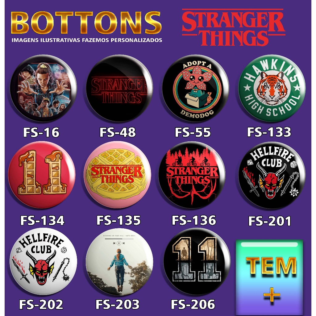 Bottons STRANGER THINGS Bottom 3,8cm Eleven Botton Hell Fire Bottoms para mochila 11 Boton Hawkins Strange Thing Button onze Buttons Demogorgon