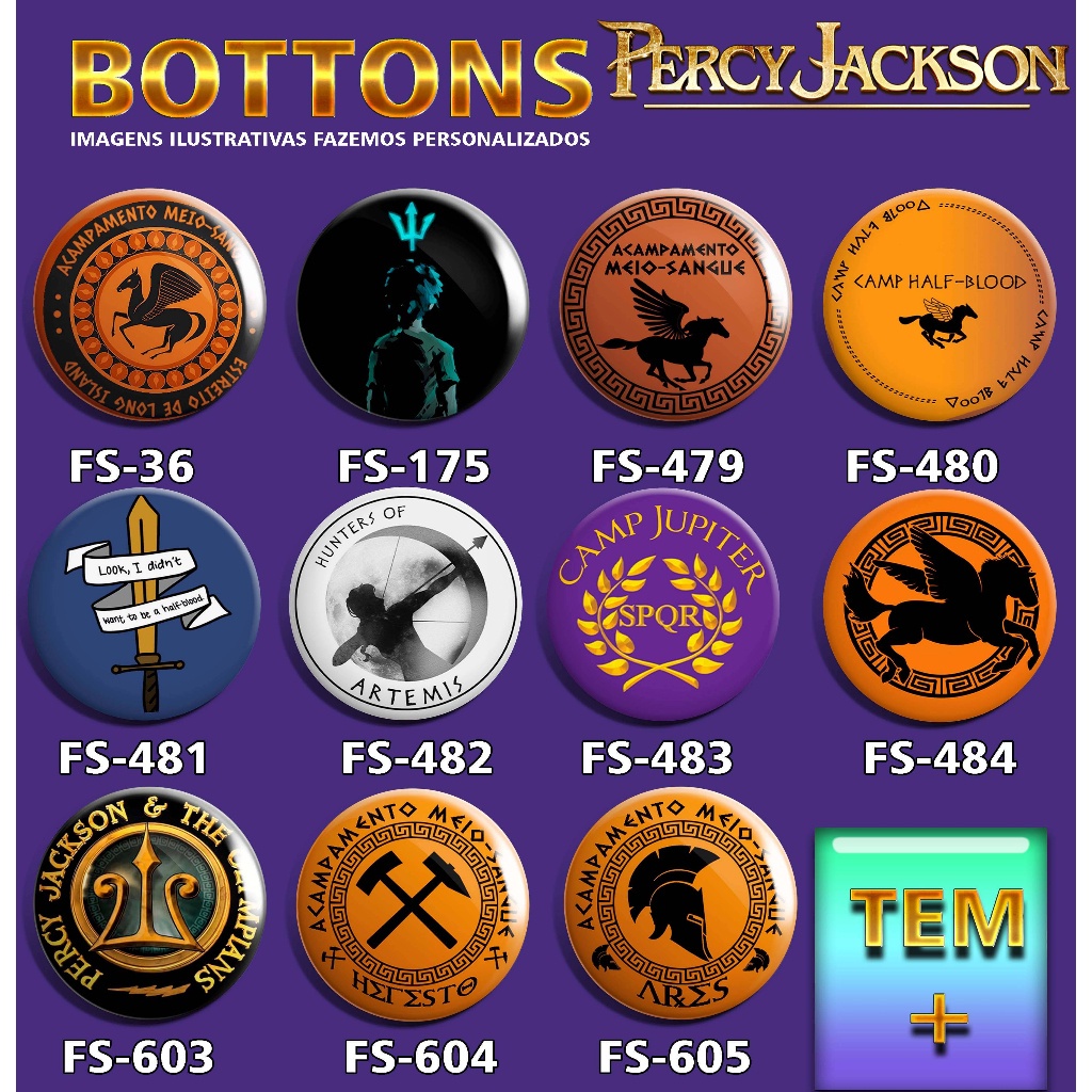 Bottons PERCY JACKSON E OS OLIMPIANOS botton 3,8cm boton acampamento meio sangue poseidon, bottoms Deuses gregos bottom para mochila atena broche alfinete zeus botton hades boton os herois do olimpo