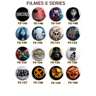 BOTTONS FILMES E SERIES 3,5 cm PARTE 4 botom (broche alfinete) boton de filmes e series, serie e filme