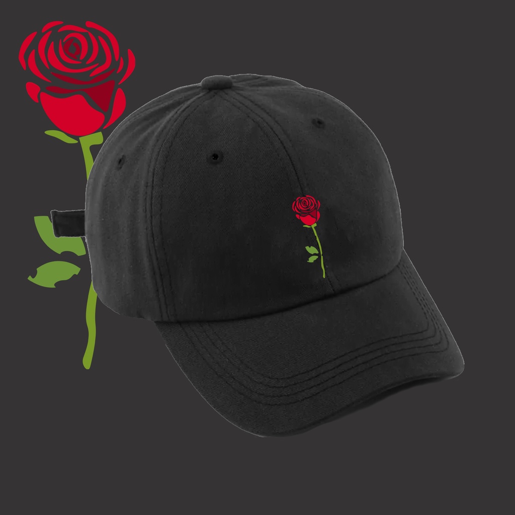 Bone baseball preto Planta Flor Rosa Vermelha Minimalista