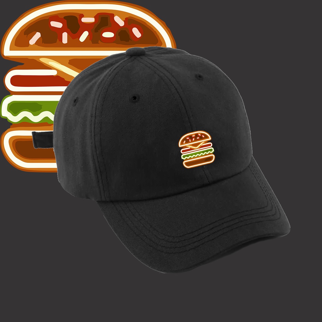 Bone baseball preto Hamburguer Arte Estilo Neon