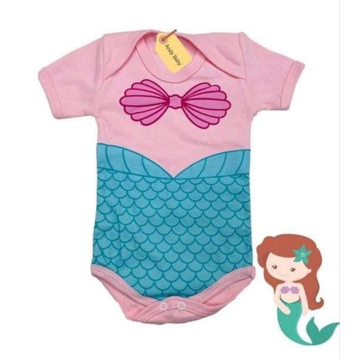 BODY BEBÊ PRINCESA ARIEL PERSONAGEM INFANTIL FANTASIA SEREIA MESVERSÁRIO BABY