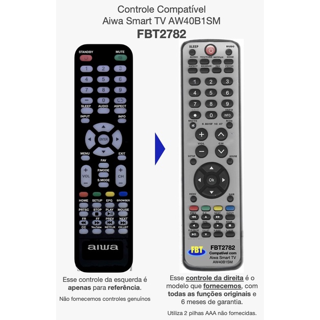 Controle Compatível Para AIWA SMART TV AW40B1SM FBT2782