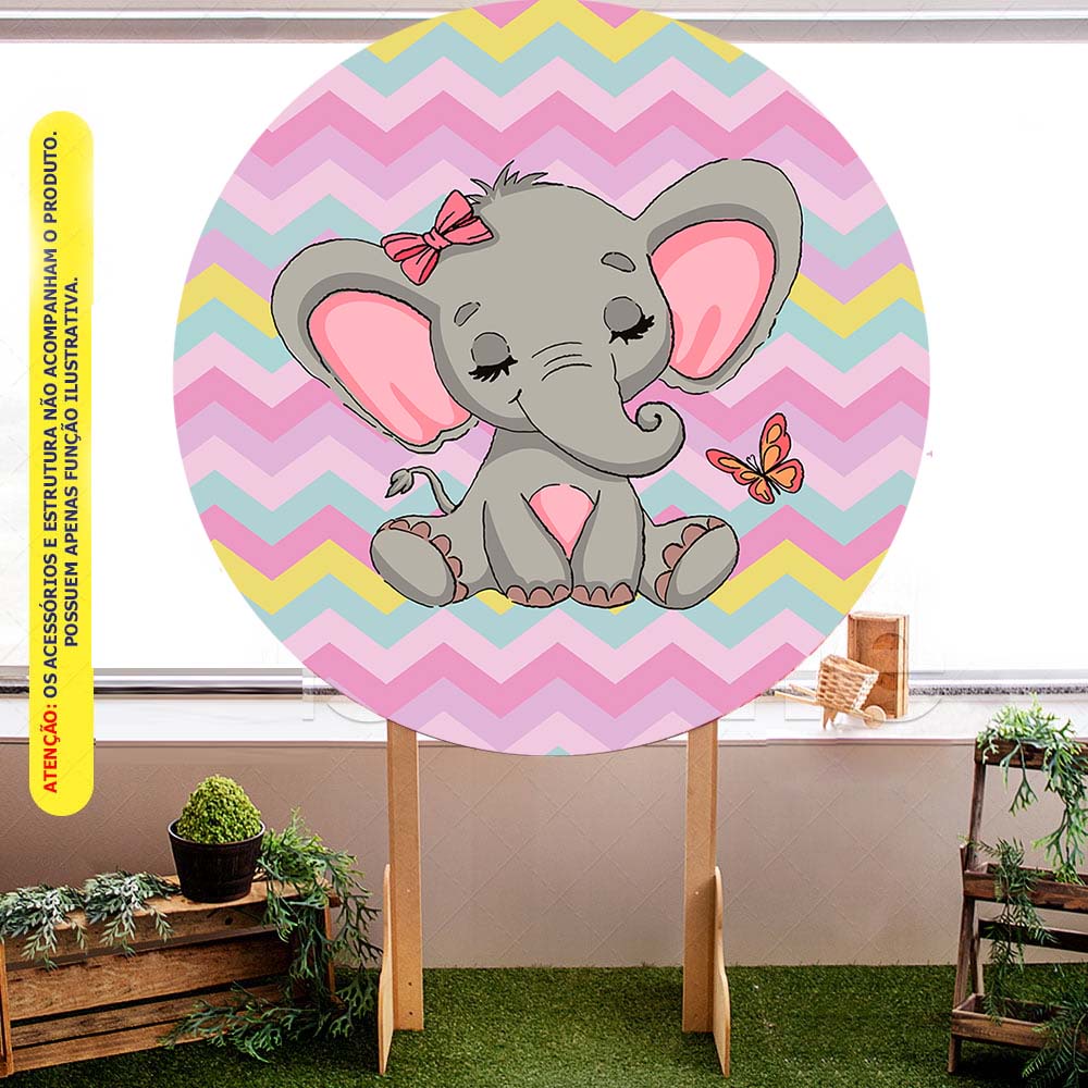 Painel Redondo Tecido Sublimado Elefantinha Rosa C/elástico