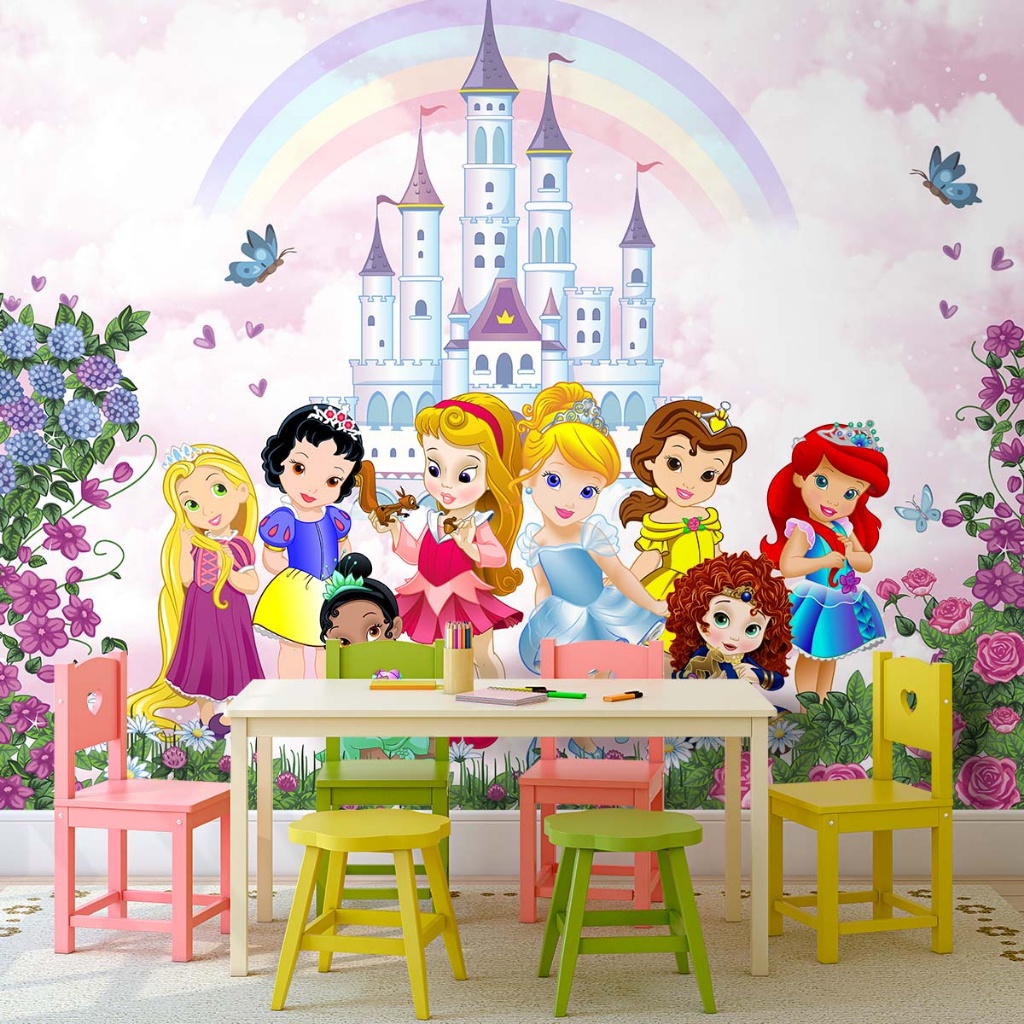 Papel De Parede Personalizado Princesas No Castelo Encantado Decoração Quarto Menina em Oferta na Shopee