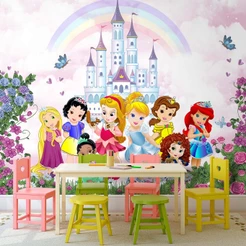 Papel De Parede Personalizado Princesas No Castelo Encantado Decoração Quarto Menina