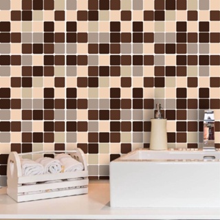 Kit 18 Unidades Adesivo Azulejo Estilo Pastilhas Em Tons De Bege E Marrom em Oferta na Shopee