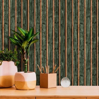 Papel De Parede Madeira Ripada Verde Oliva Vinil Autocolante Adesivo de Parede