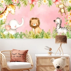 Papel de Parede Personalizado Lovely Safari Rosa