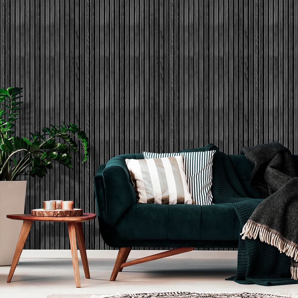 Papel de Parede Madeira Ripada Black