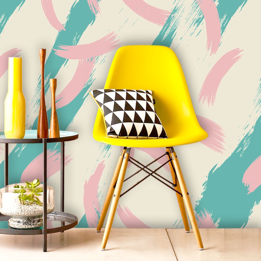 Papel De Parede Personalizado Pinceladas Verde E Rosa em Oferta na Shopee