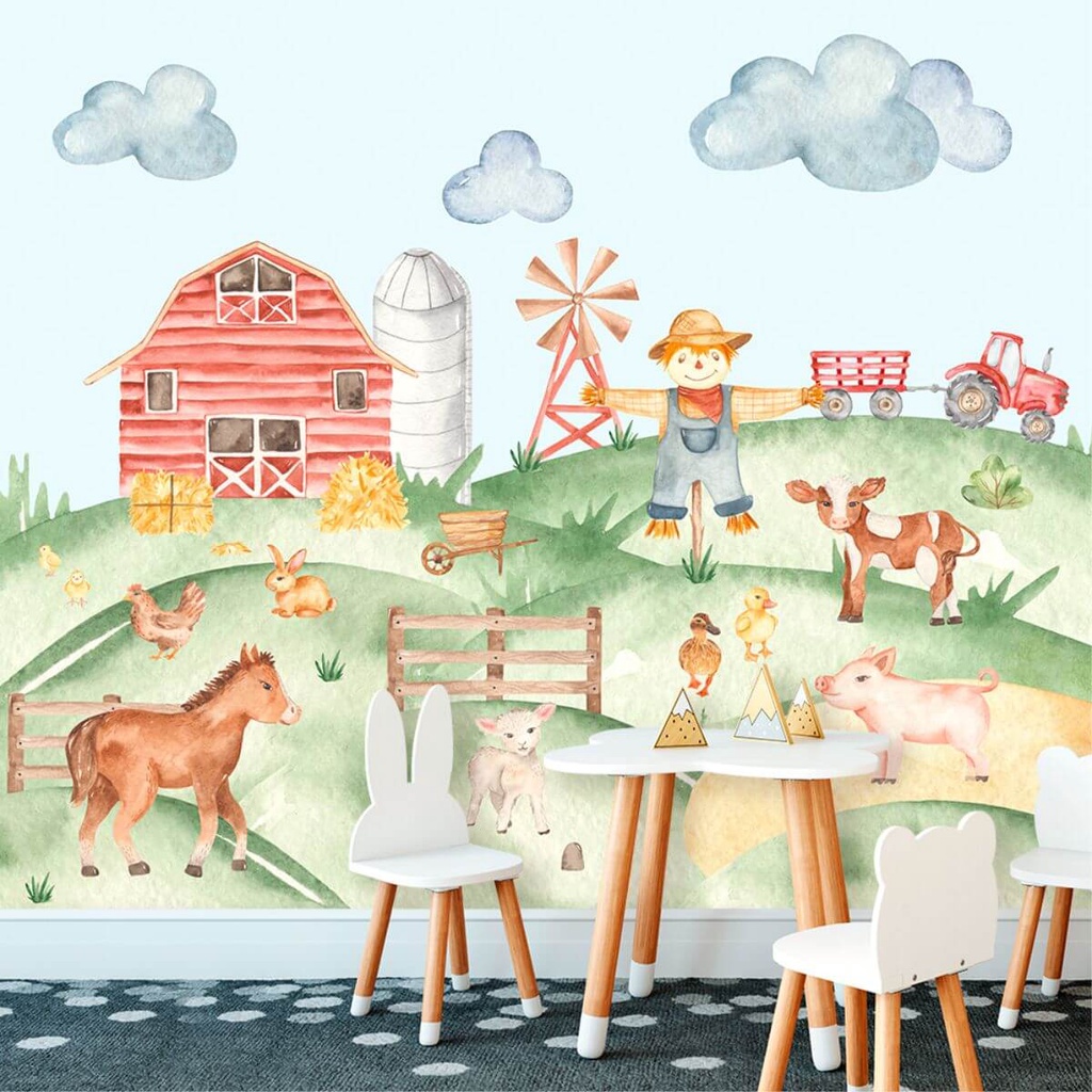 Papel de Parede Personalizado Fazendinha Watercolor