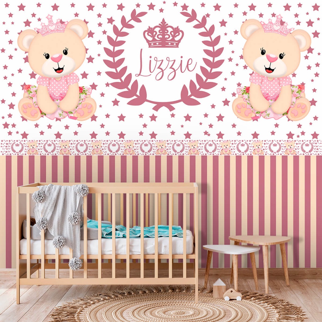 Papel De Parede Personalizado Ursinhas Princesas Bebê Decoração Quarto Bebe Infantil - Home & Living