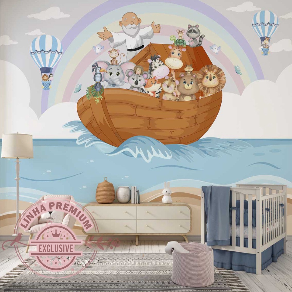 Papel De Parede Personalizado Arca De Noé Cute Decoração Quarto Infantil Inove em Oferta na Shopee