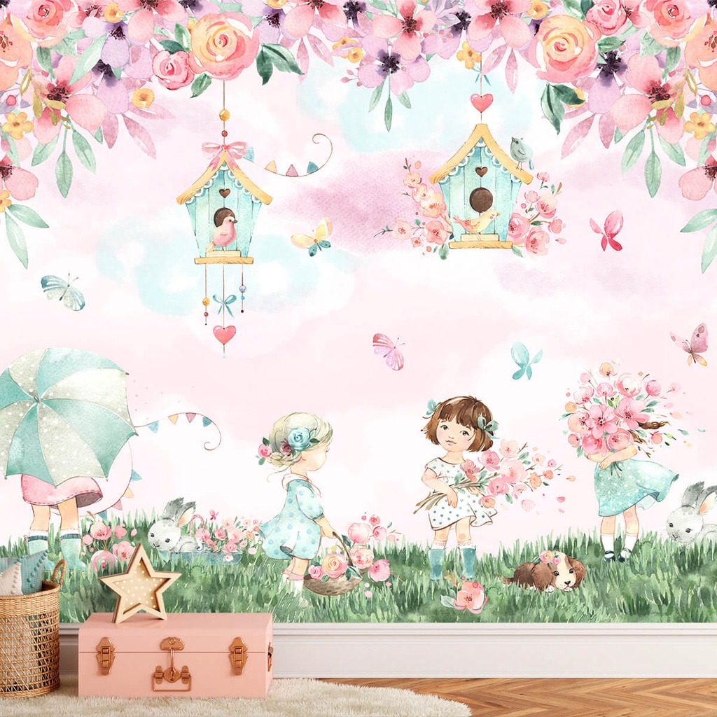 Papel de Parede Personalizado Jardim Aquarela Floristas em Oferta na Shopee