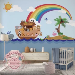 Papel De Parede Personalizado Arca De Noé Com Bichinhos Decoração Inove