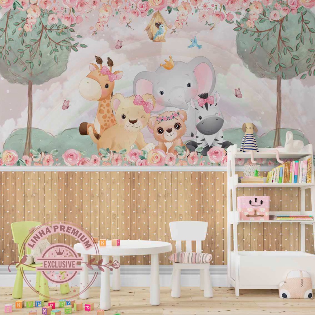 Painel Papel de Parede Autocolante Personalizado Amiguinhos Safari Decoração Para Quarto em Oferta na Shopee