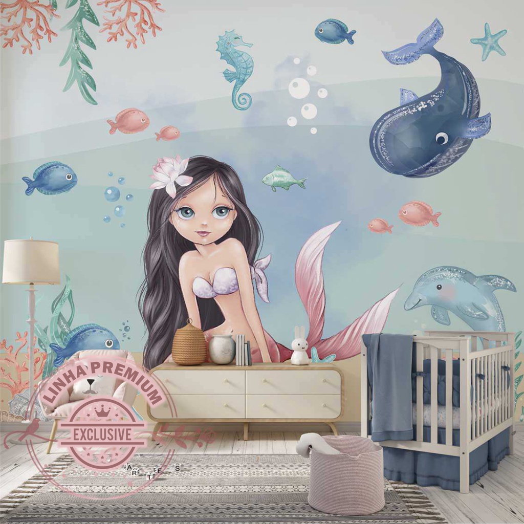 Papel de Parede Personalizado Menina Sereia Decoração Quarto de Menina Inove - Home & Living