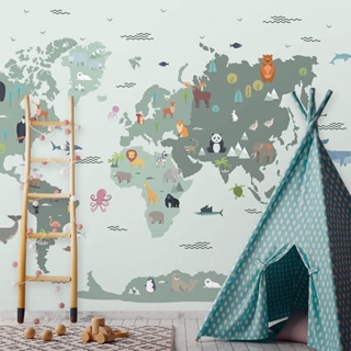 Papel de Parede Personalizado Mapa Safári em Tons de Verde em Oferta na Shopee