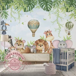 Papel De Parede Personalizado Selva Safári Decoração Quarto Infantil