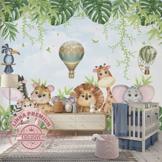 Papel De Parede Personalizado Selva Safári Decoração Quarto Infantil em Oferta na Shopee