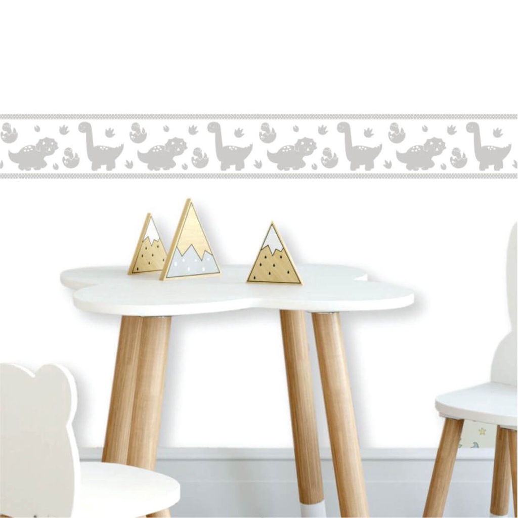 Kit 6 Unidades Faixa Decorativa Infantil Dinossauros Cinza E Branco