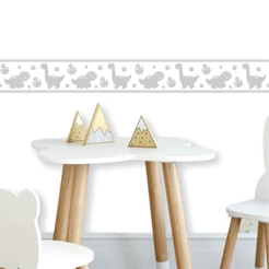 Kit 6 Unidades Faixa Decorativa Infantil Dinossauros Cinza E Branco