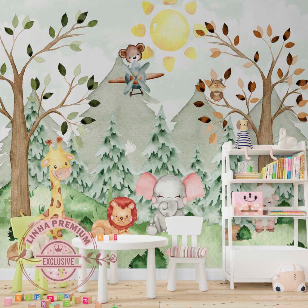 Papel De Parede Personalizado Amiguinhos Da Floresta Cute Decoração Inove em Oferta na Shopee