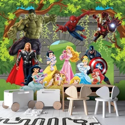 Papel De Parede Personalizado Princesas E Heróis Decoração Quarto Infantil
