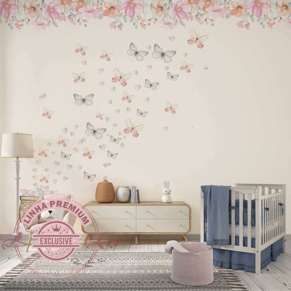 Papel de Parede Personalizado Borboletas Encantadas Decoração Quarto Infantil Menina - Home & Living