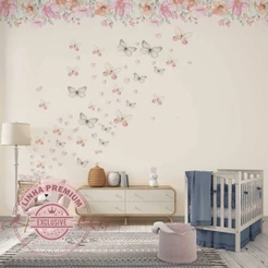 Papel de Parede Personalizado Borboletas Encantadas Decoração Quarto Infantil Menina
