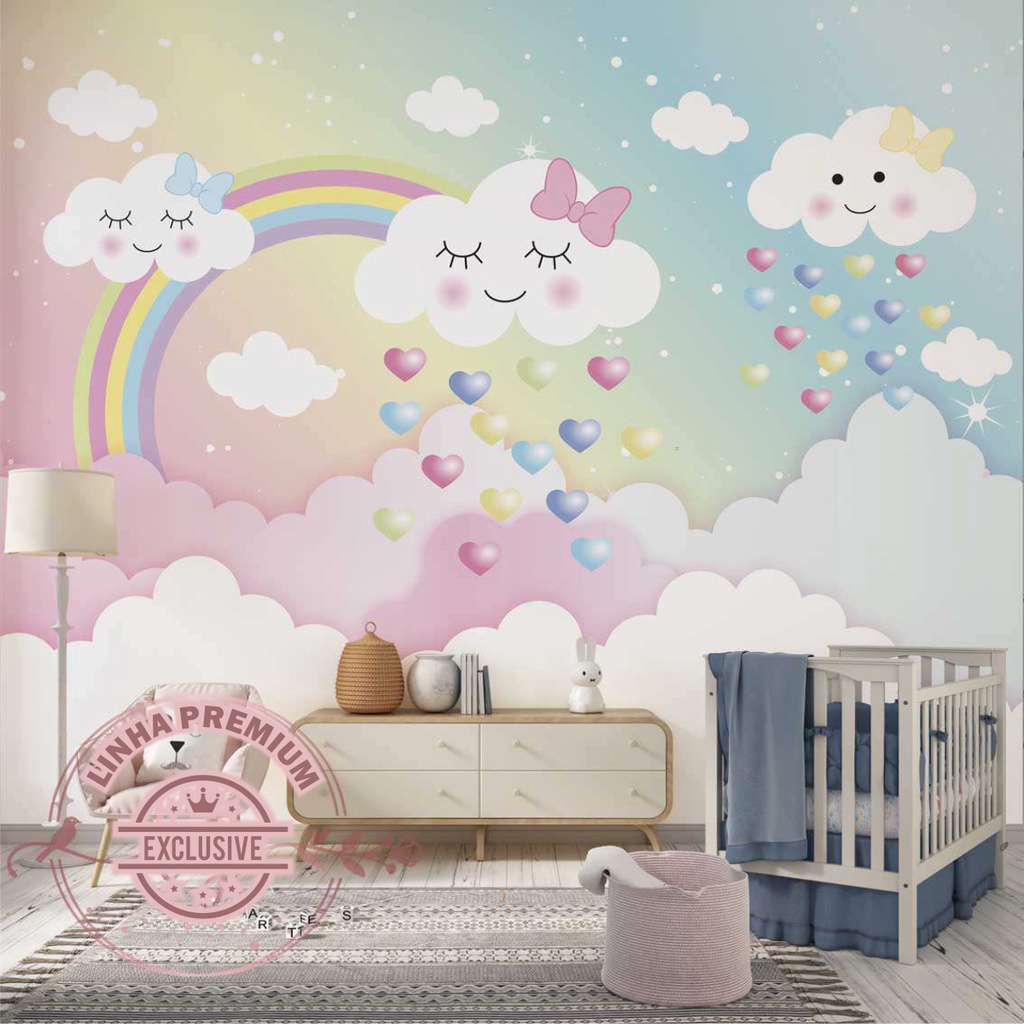 Papel de Parede Autocolante Nuvens Chuva de Amor  Personalizado em Oferta na Shopee