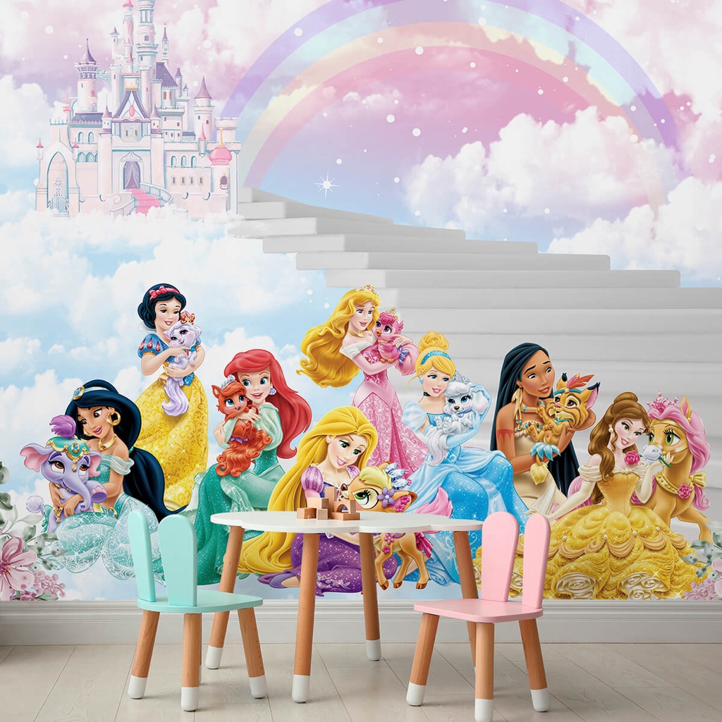 Papel De Parede Autocolante Infantil Personalizado Princesas Quarto Menina - Home & Living