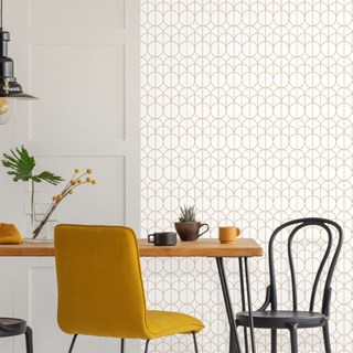 Papel de parede Geométrico Circular Branco e Dourado Inove em Oferta na Shopee