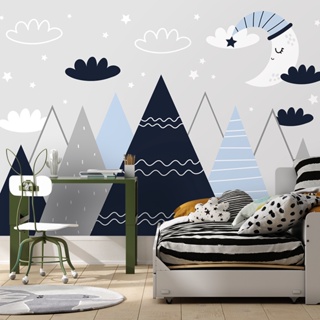 Papel de Parede Personalizado Montanhas Lua-Azul em Oferta na Shopee