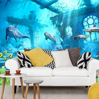 Papel de Parede Personalizado Fundo do Mar Navio Abandonado em Oferta na Shopee