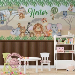 Papel De Parede Personalizado Safári Savana Decoração Quarto Infantil Inove
