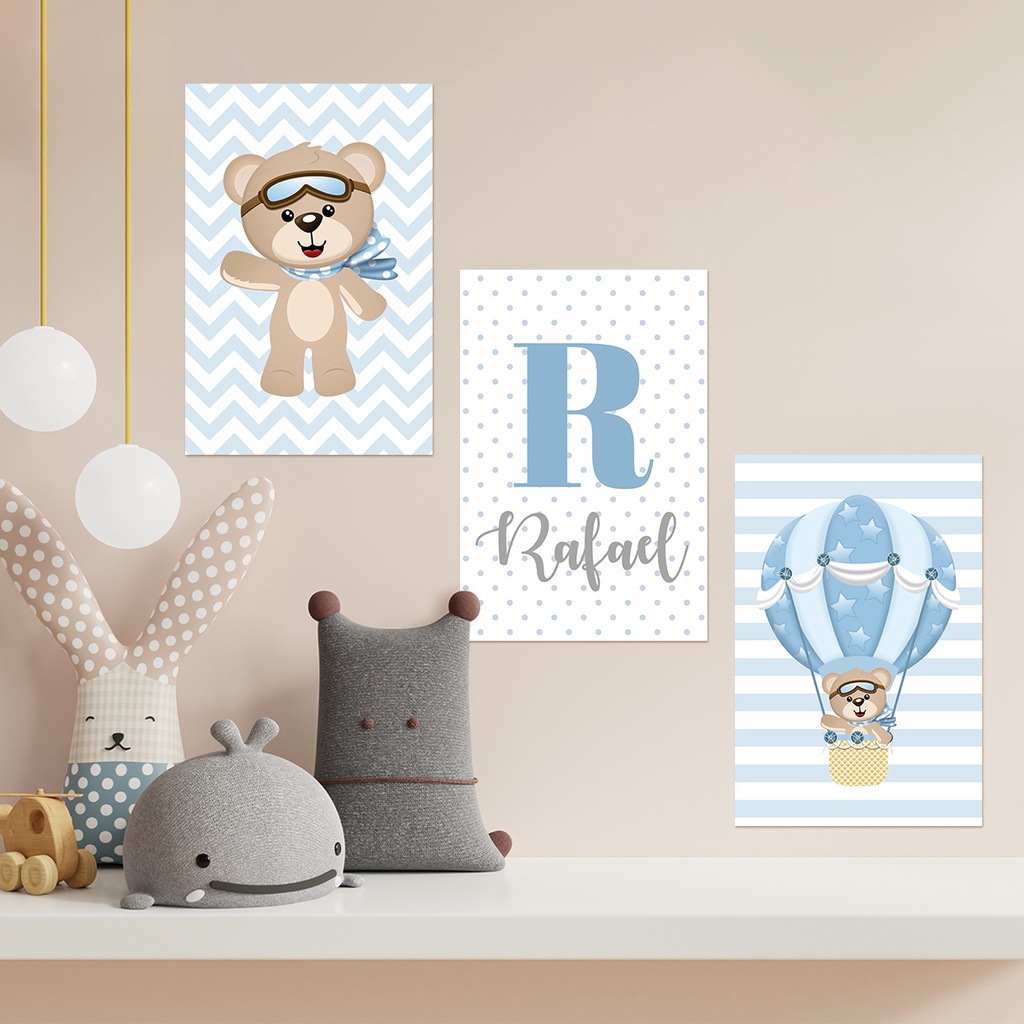 Kit de Placas Decorativas Ursinho Baloeiro Encantado Inove