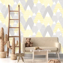 Papel de Parede Montanhas Baby Amarelo e Cinza Inove