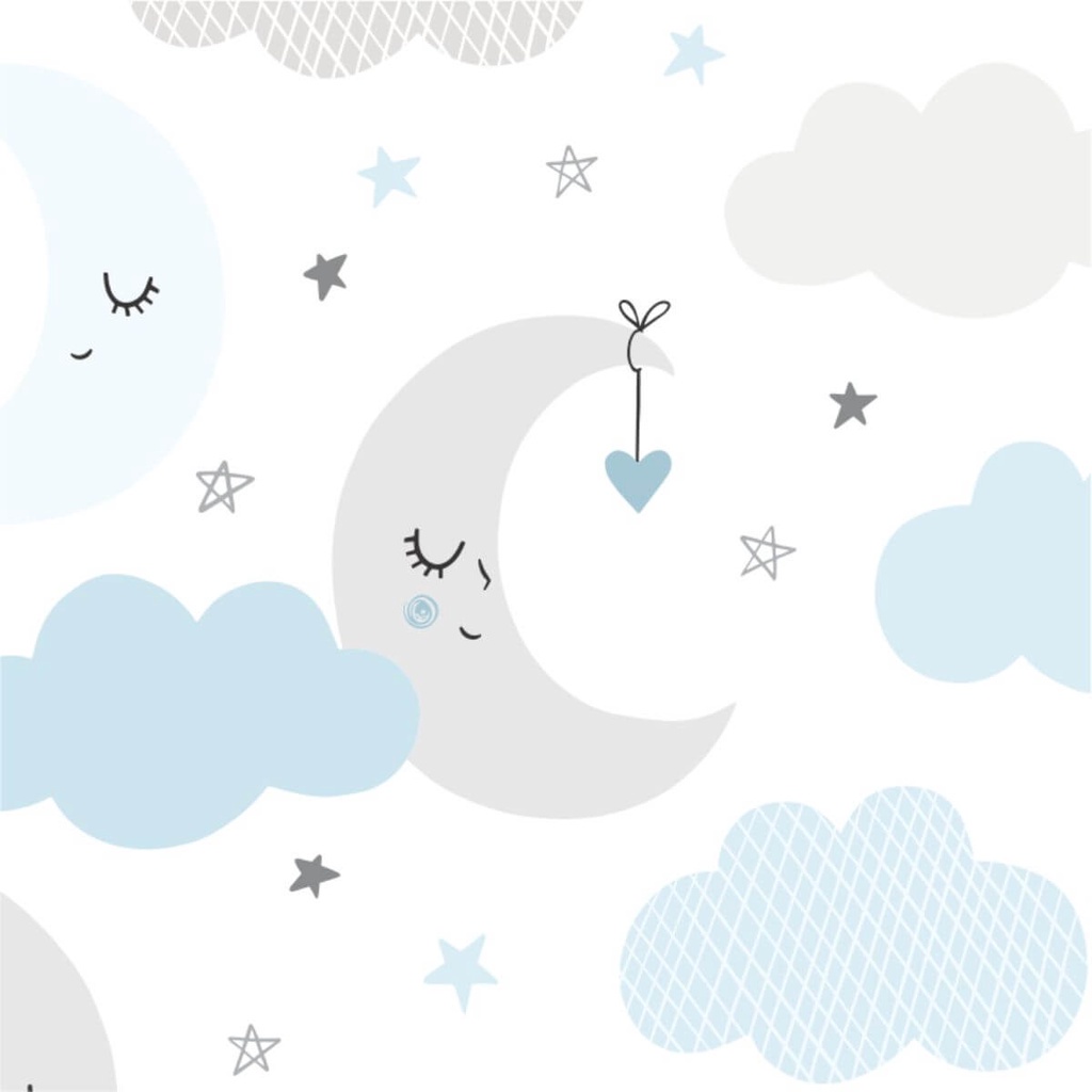 Papel De Parede Baby Nuvens E Lua Cinza E Azul - Home & Living