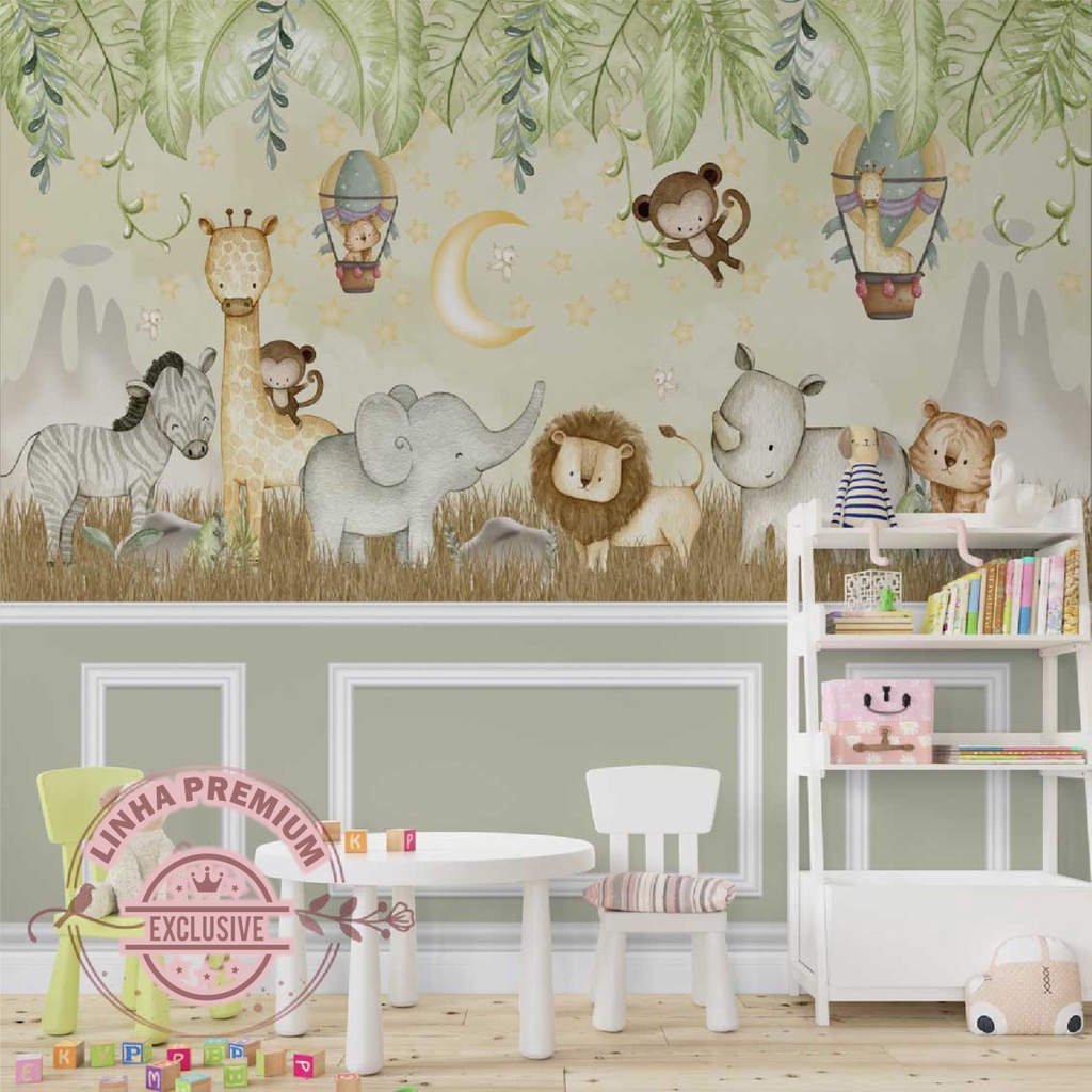 Papel De Parede Personalizado Noite Na Floresta Safári Decoração Inove em Oferta na Shopee