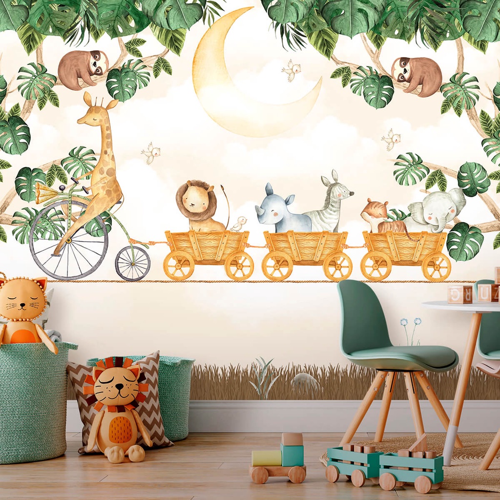 Papel de Parede Autocolante Personalizado Safári Girafa Ciclista Decoração Quarto Infantil em Oferta na Shopee