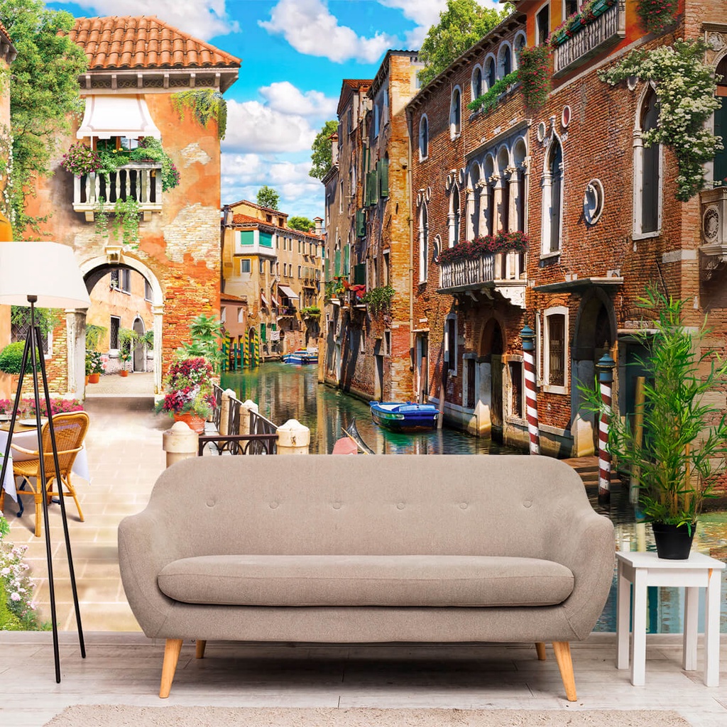 Papel de Parede Personalizado Rua de Veneza Decoração Inove em Oferta na Shopee