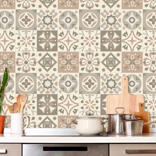 Adesivo de Azulejo Hidraulico em Tons de Bege e Marrom 2,70m em Oferta na Shopee