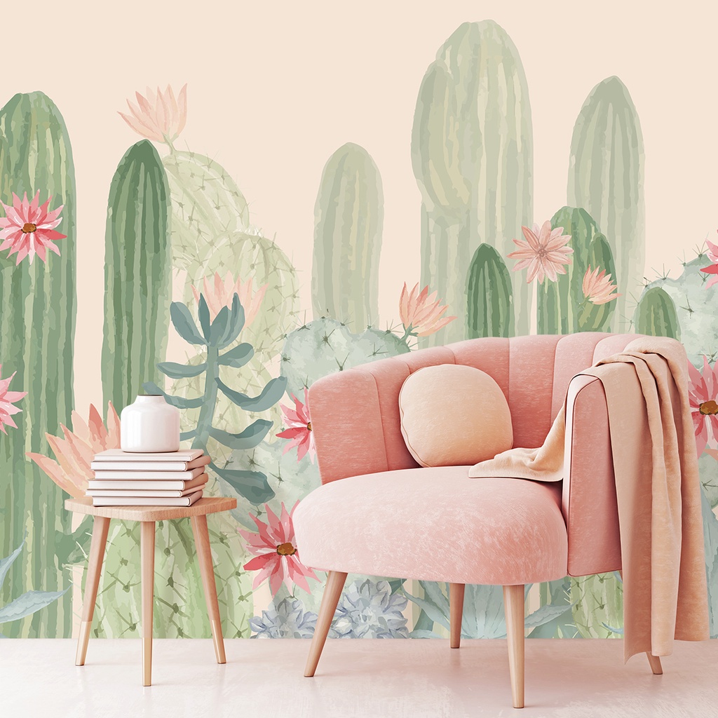 Papel de Parede Personalizado Cactos Aquarelas em Oferta na Shopee